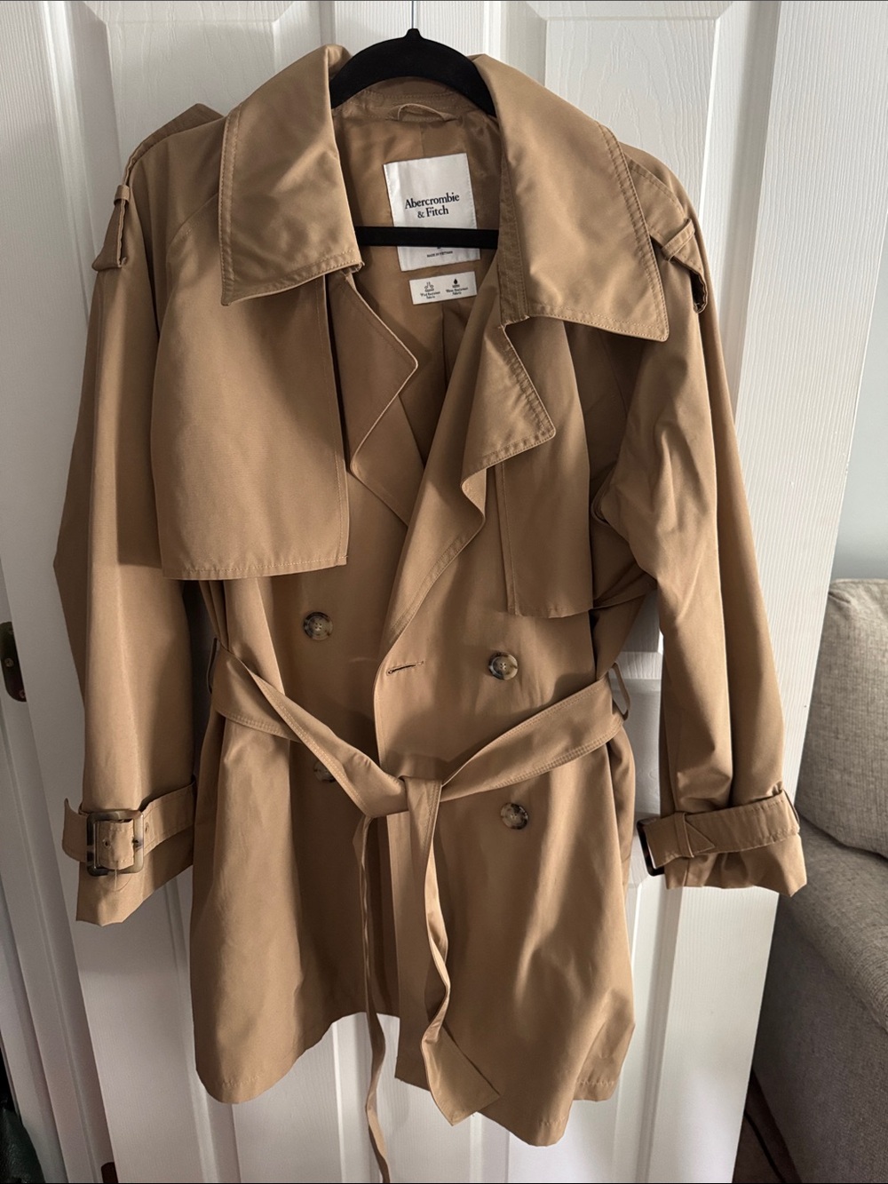 Abercrombie & Fitch Women's Camel Double-Breasted Trench